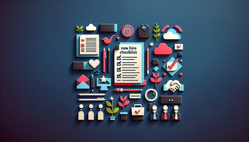 Paper art illustration depicting a new hire checklist form for an article about FormCreatorAI