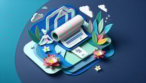 Paper art illustration depicting a yoga class registration form with design elements related to yoga and wellness