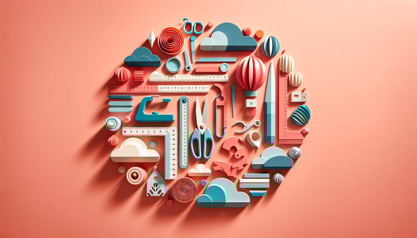 Paper art illustration showing a window treatment measurement form with design elements for an article on FormCreatorAI