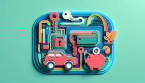 Paper art illustration depicting an auto credit application form template and related design elements for FormCreatorAI