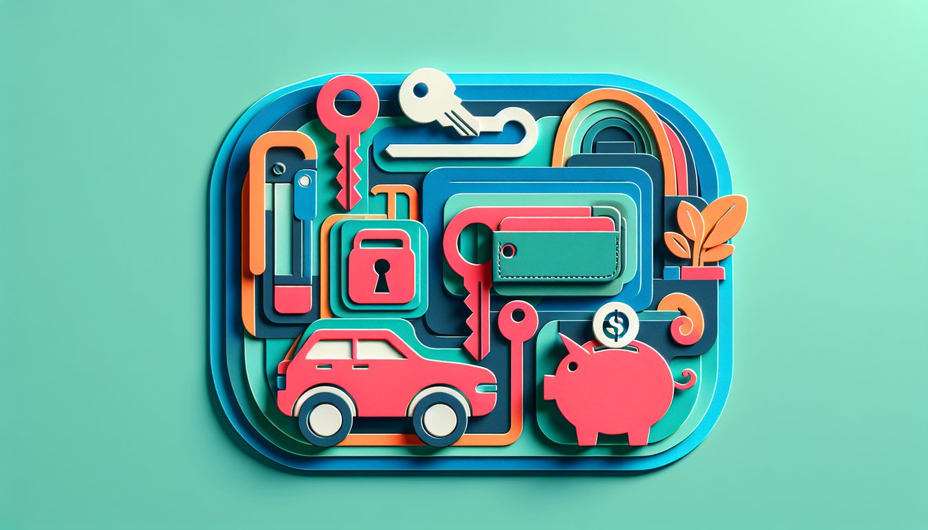 Paper art illustration depicting an auto credit application form template and related design elements for FormCreatorAI