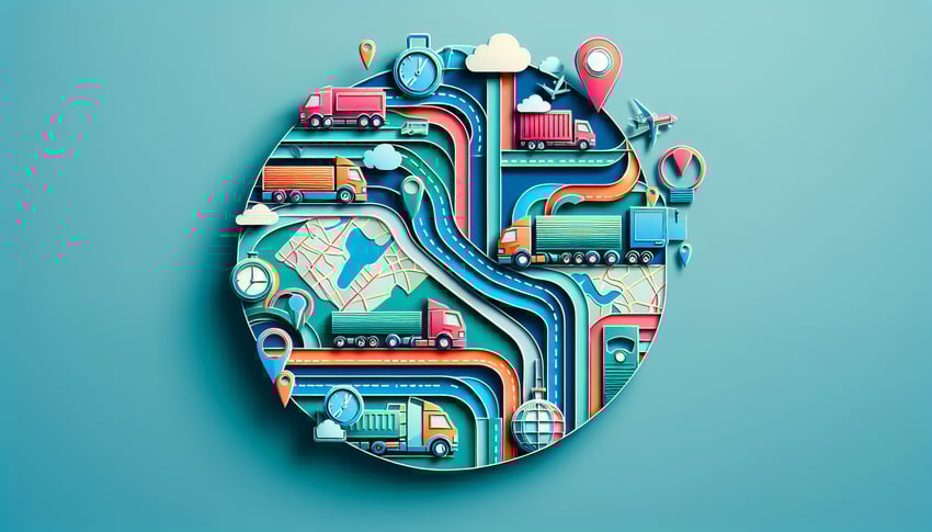 Paper art illustration depicting a fleet management form template with vehicles and organizational elements.