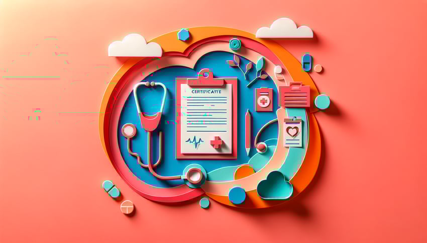 Paper art illustration related to medical record certification form template and FormCreatorAI