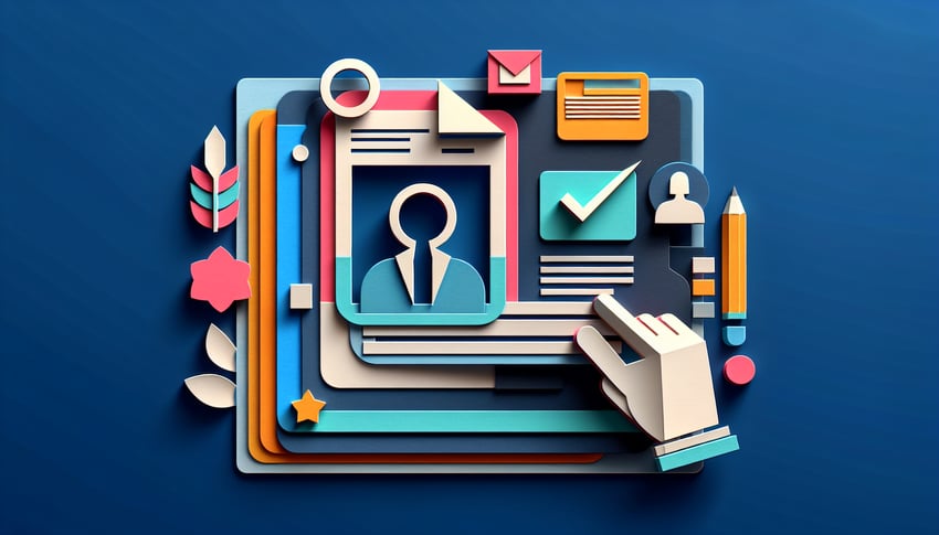 Paper art illustration depicting a worker registration form for FormCreatorAI article