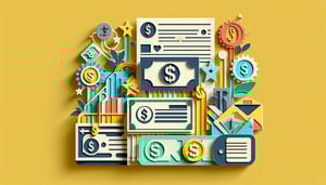 paper art illustration depicting a money order refund request form template for FormCreatorAI article