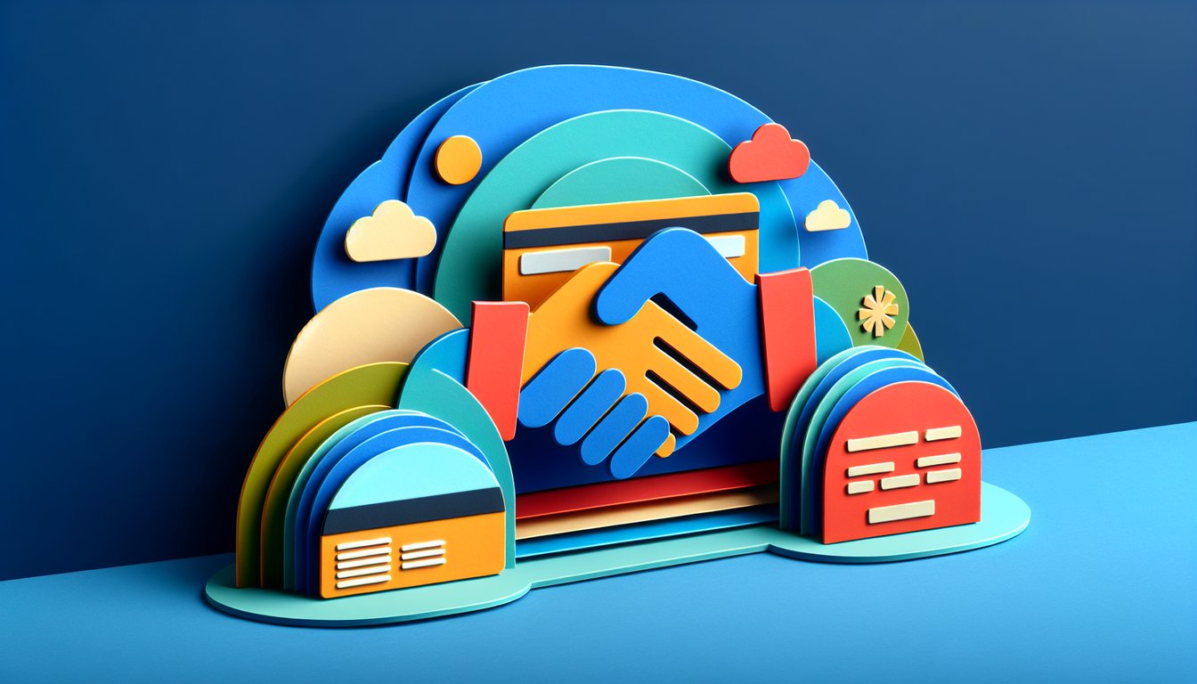 Paper art illustration depicting a debit card application form for FormCreatorAI article