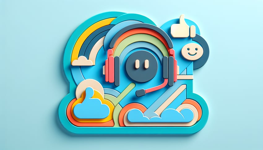 Paper art illustration depicting a customer service feedback form with design elements related to FormCreatorAI