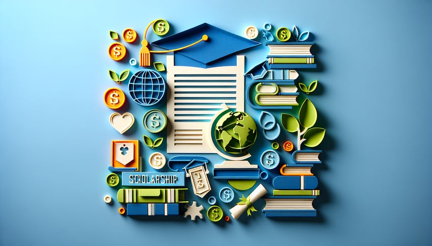 Paper art illustration depicting a scholarship application form design for a FormCreatorAI article