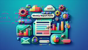 Colorful paper art illustration representing a weekly report form template for FormCreatorAI article