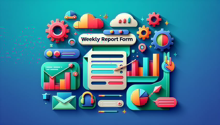 Colorful paper art illustration representing a weekly report form template for FormCreatorAI article