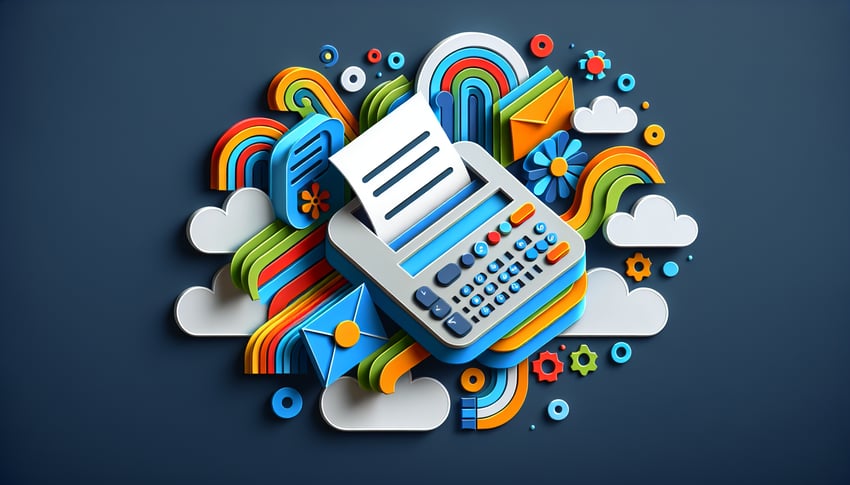 Paper art illustration showcasing a fax request form template for FormCreatorAI article