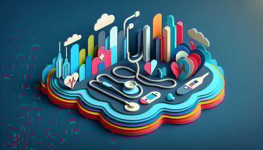 Paper art illustration depicting a health assessment form template for FormCreatorAI article