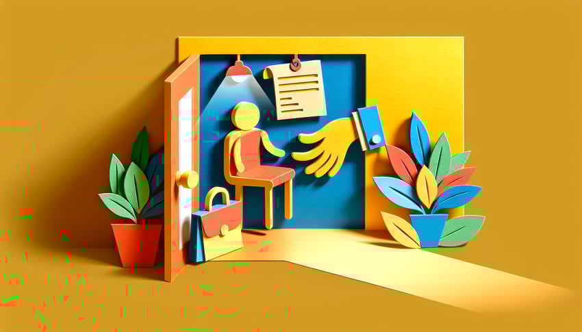 Paper art illustration depicting an office referral form for FormCreatorAI article