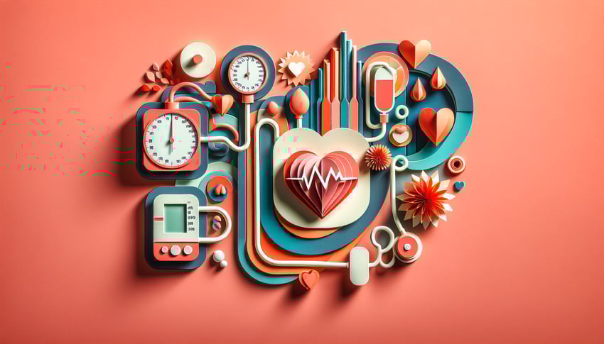 Paper art illustration depicting a home blood pressure report form template design for FormCreatorAI