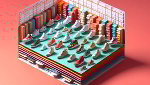 Paper art illustration featuring a sneaker inventory record form with stylized text and design elements for FormCreatorAI