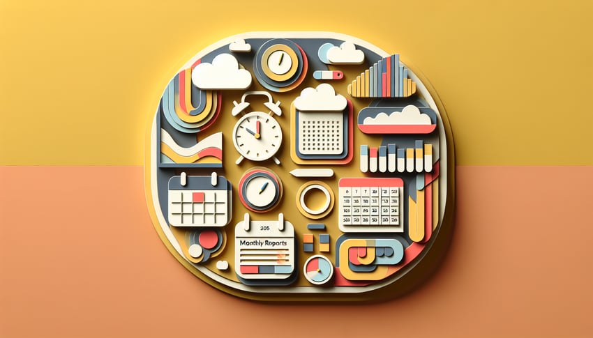 Paper art illustration depicting a monthly reports form template for FormCreatorAI article