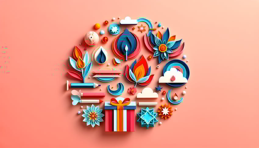 Paper art illustration depicting a spiritual gifts assessment form and related elements for FormCreatorAI article