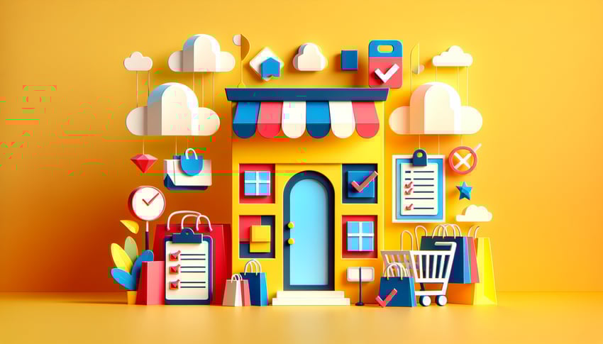 Paper art illustration representing a store visit checklist form template for FormCreatorAI.