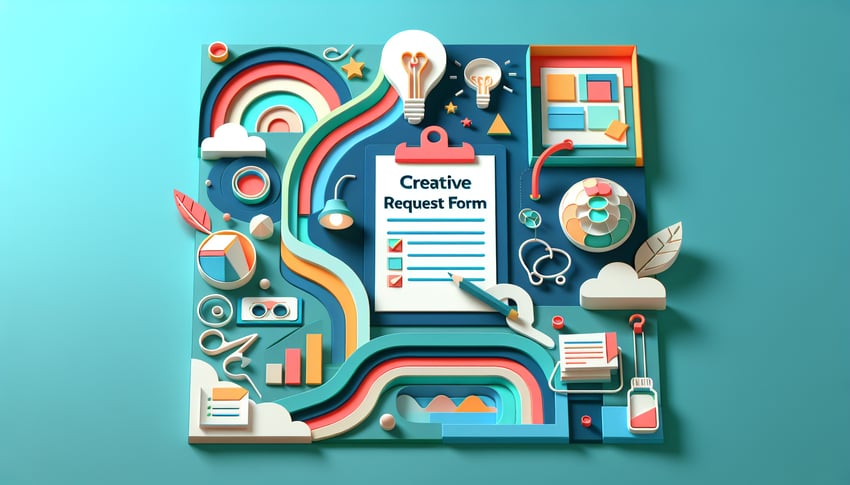 Paper art illustration featuring a creative request form concept for FormCreatorAI article.