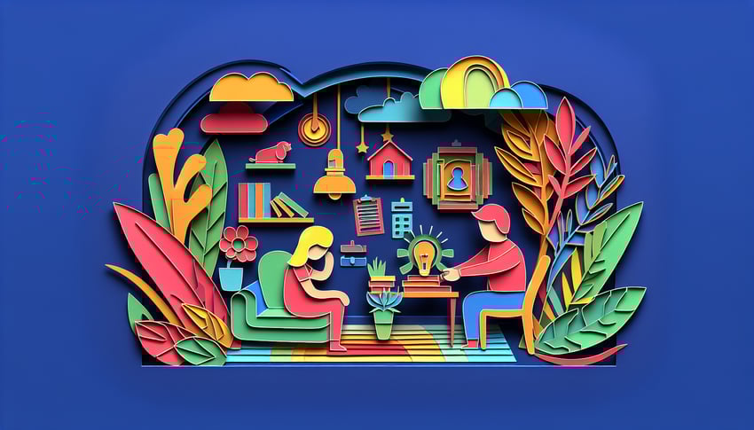 paper art illustration featuring a student form template with educational icons and design elements for FormCreatorAI article
