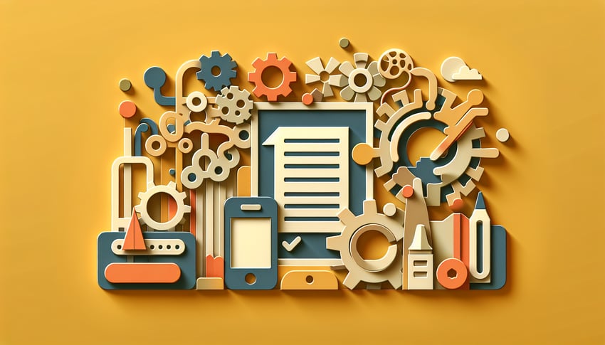 Paper art illustration depicting a job application form for articles about standard templates and FormCreatorAI.