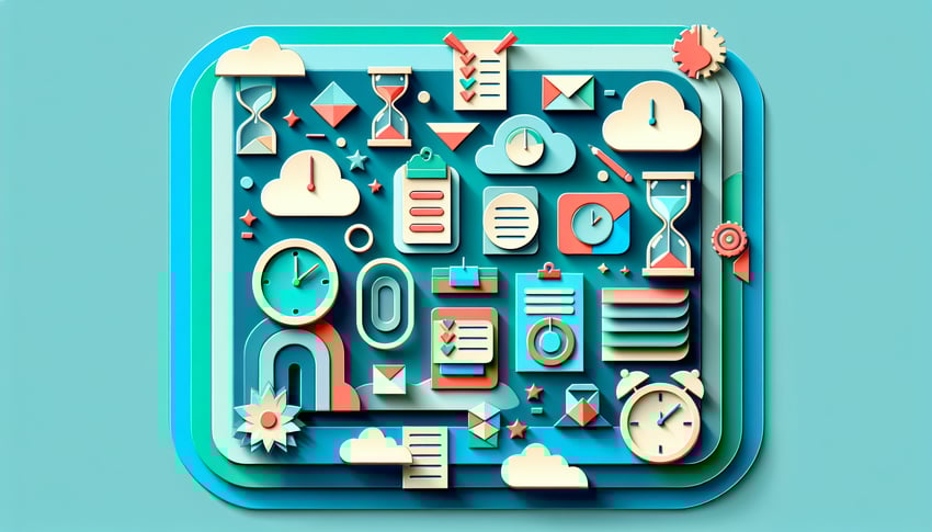 Paper art illustration featuring a simple time sheet form template for FormCreatorAI article