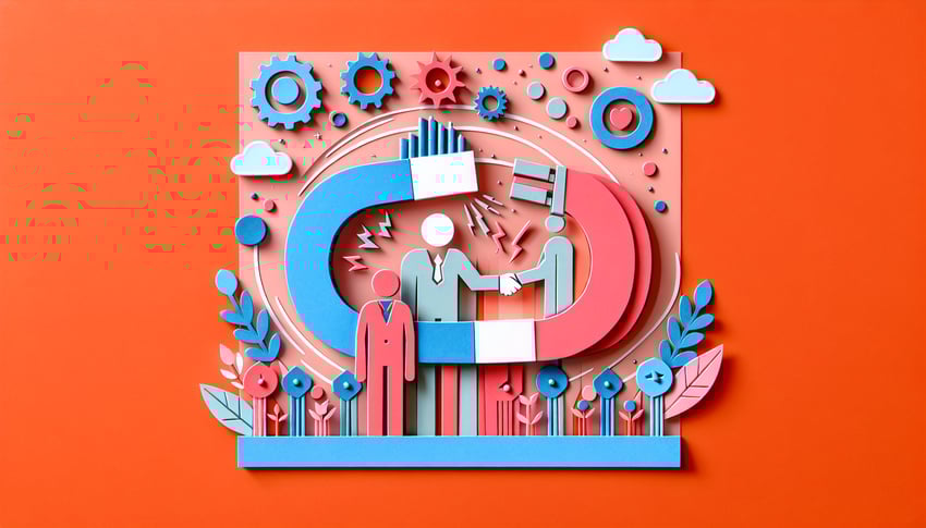 Paper art illustration depicting a survey form with questions related to employee retention and engagement.