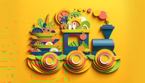 Paper art illustration featuring a meal train sign up form with vibrant colors and flowing design elements