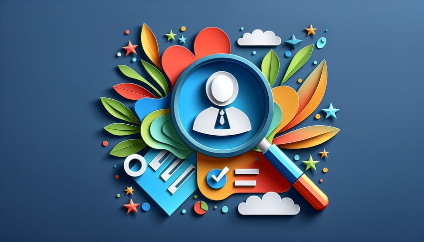 Paper art illustration depicting an employee assessment form for FormCreatorAI article.