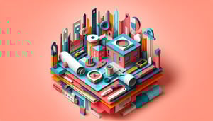 Paper art illustration featuring a building survey form template and design elements related to FormCreatorAI