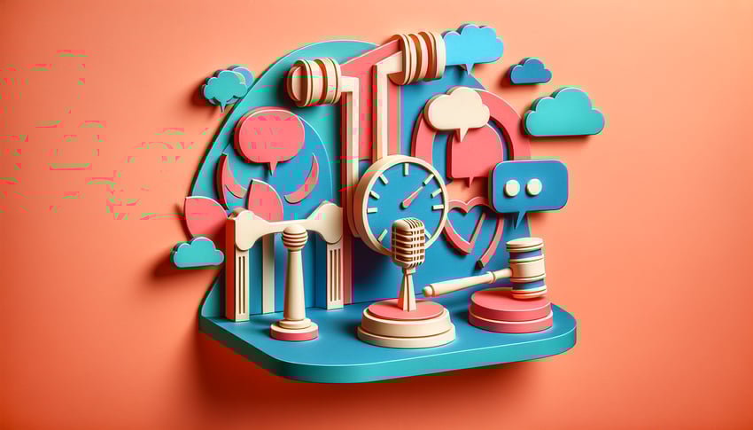 Paper art illustration depicting a presentation evaluation form for FormCreatorAI.