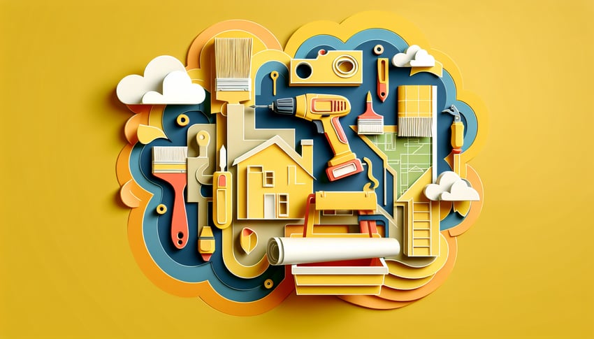 paper art illustration featuring home renovation checklist elements and designs for FormCreatorAI article