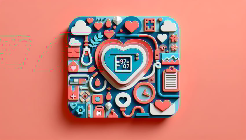 Paper art illustration featuring a blood pressure monitoring form template and medical icons for an informative article.