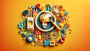 Paper art illustration depicting a home electrical inspection form with checkboxes and icons related to electrical safety