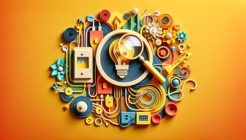 Paper art illustration depicting a home electrical inspection form with checkboxes and icons related to electrical safety