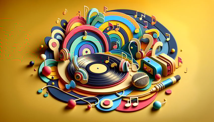 Paper art illustration for article on record label application form template by FormCreatorAI