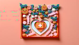 Paper art illustration featuring Halloween-themed elements for a candy donation form template article.