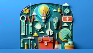 Paper art illustration depicting an emergency lighting inspection form template for FormCreatorAI article.