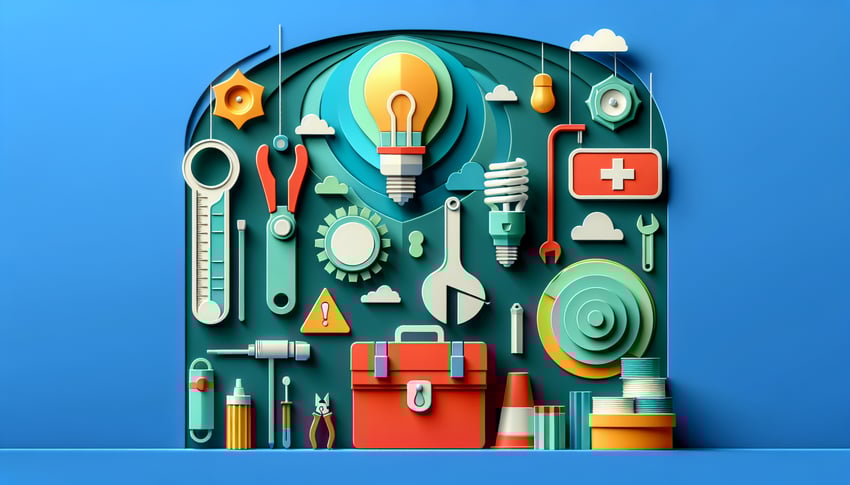 Paper art illustration depicting an emergency lighting inspection form template for FormCreatorAI article.