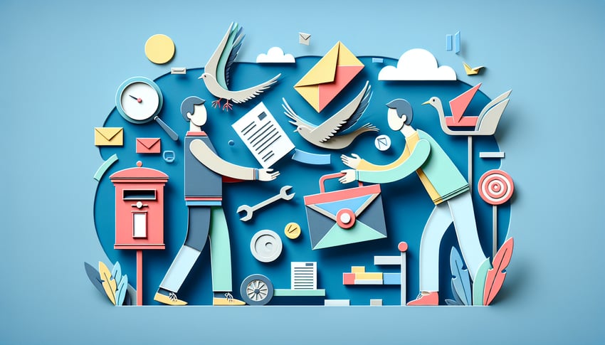 Paper art illustration representing a document handover form for FormCreatorAI article