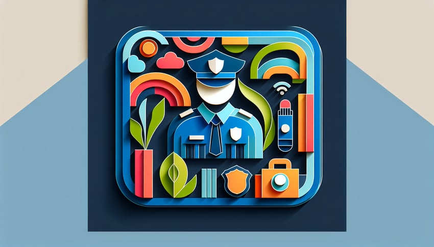 Paper art illustration depicting a security guard job application form for FormCreatorAI article