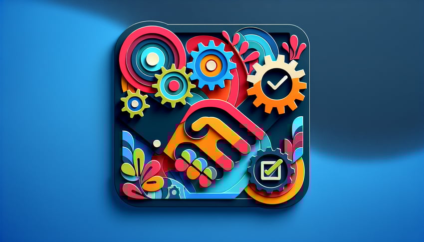 Paper art illustration depicting a service agreement template and related elements for FormCreatorAI article