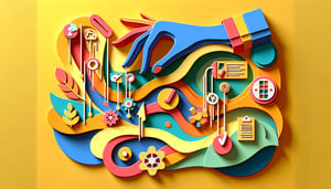 Paper art illustration depicting an employee task assignment form for FormCreatorAI article