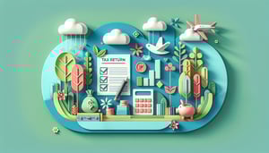 Paper art illustration depicting a tax return checklist form for an article about FormCreatorAI