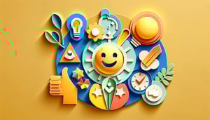 Paper art illustration depicting an employee morale survey form with various questions and a thoughtful design