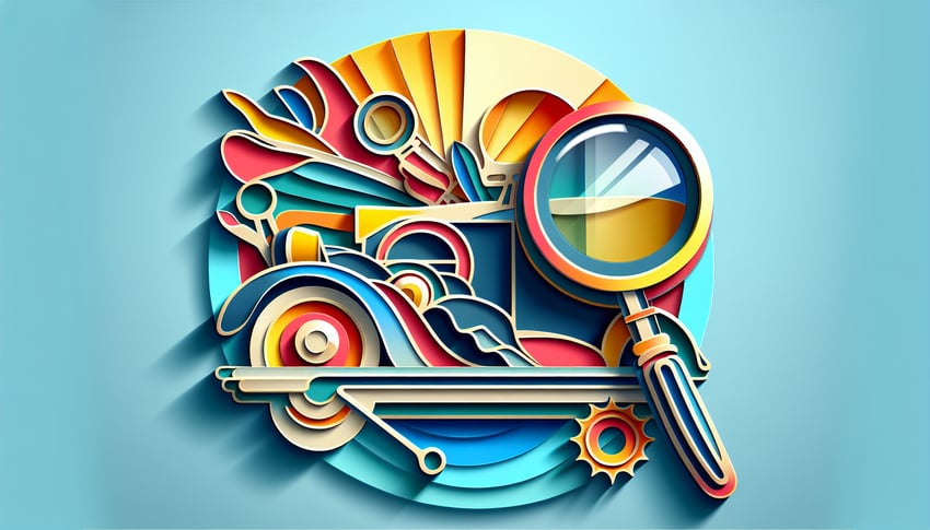 Paper art illustration depicting a classic car appraisal form template with vintage car elements and design features