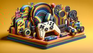 Paper art illustration depicting a gaming tournament registration form with vibrant colors and gaming-themed designs