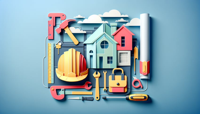 paper art illustration depicting an uninsured contractor waiver form with design elements related to contracts and agreements