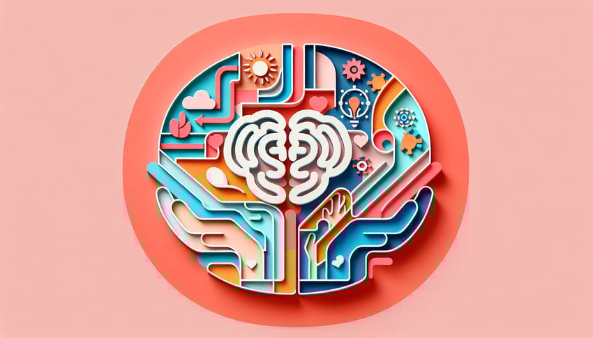 paper art illustration featuring a psychology informed consent form template with design elements and text highlights