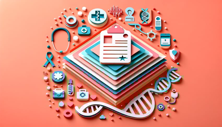 Paper art illustration representing a medical record request form for deceased parents, relevant to FormCreatorAI article